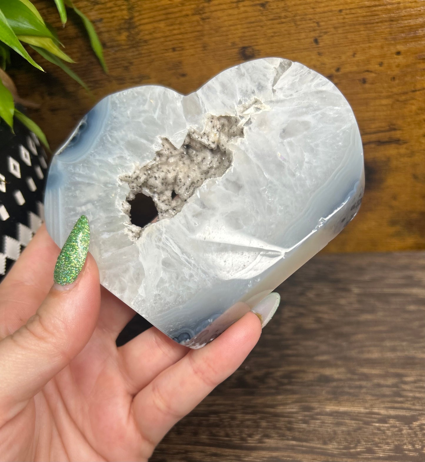 Grey Agate Druzy Statement Heart