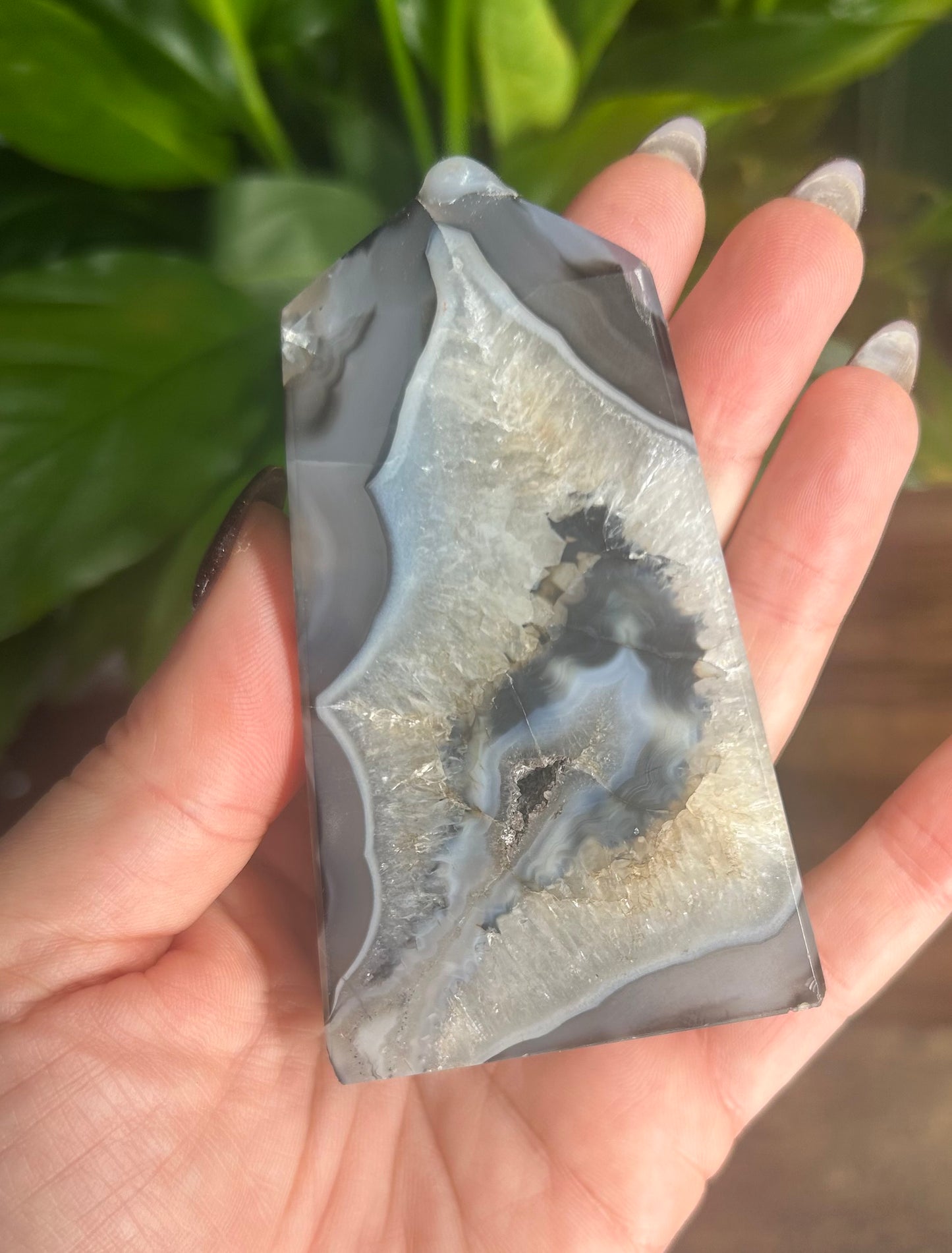 Black Agate Druzy Crystal Tower (slight imperfections)