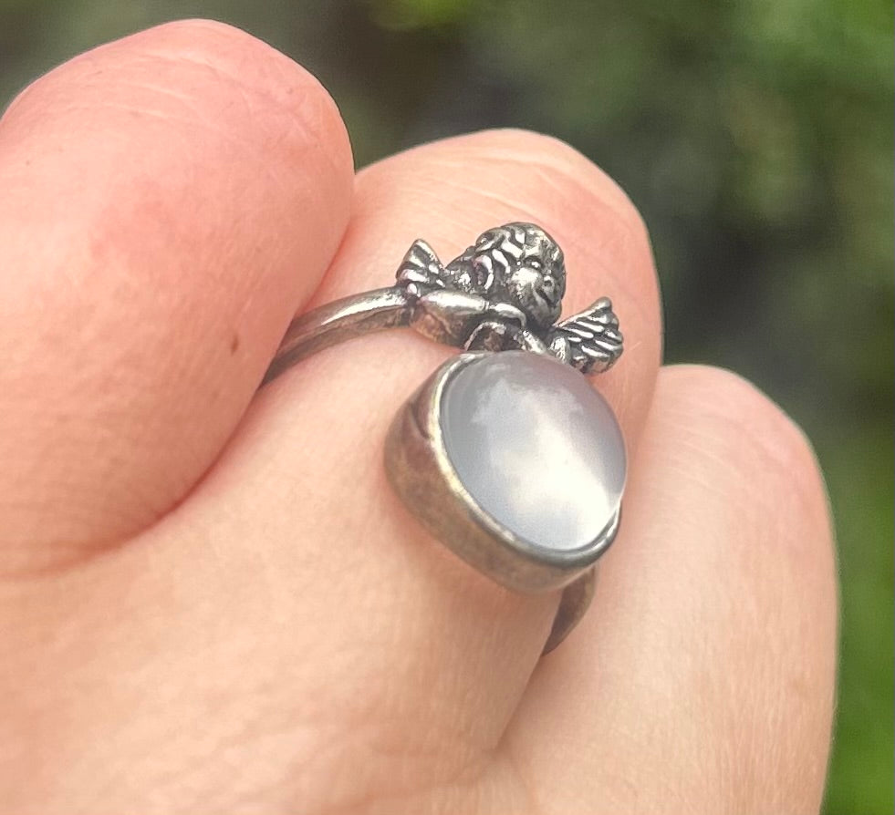 Milky Quartz Angel / Cherub Baby Ring