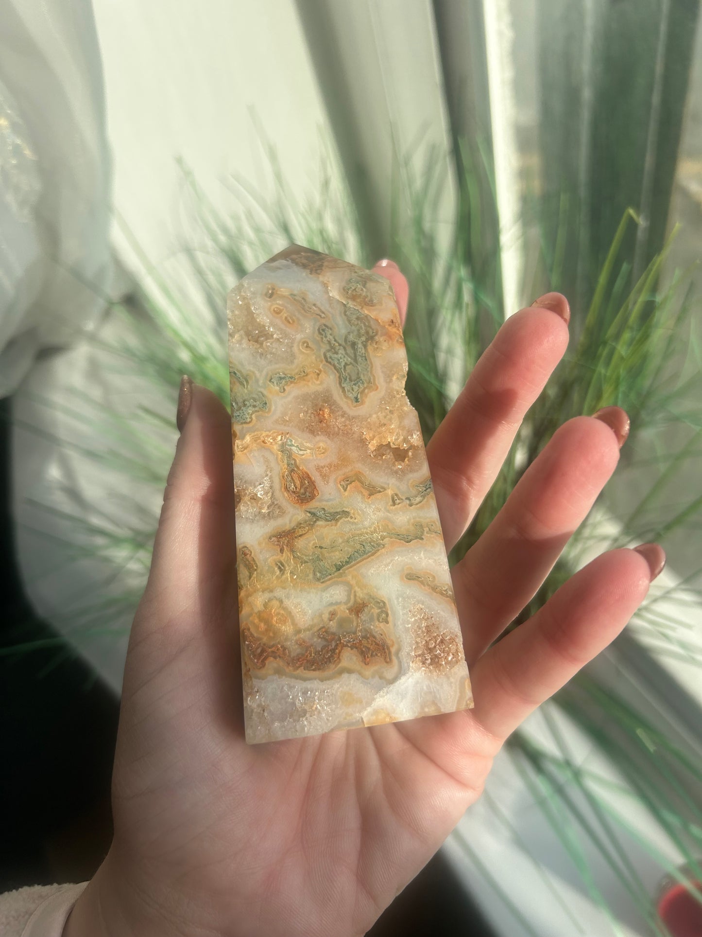 Moss Agate Druzy Tower 239g