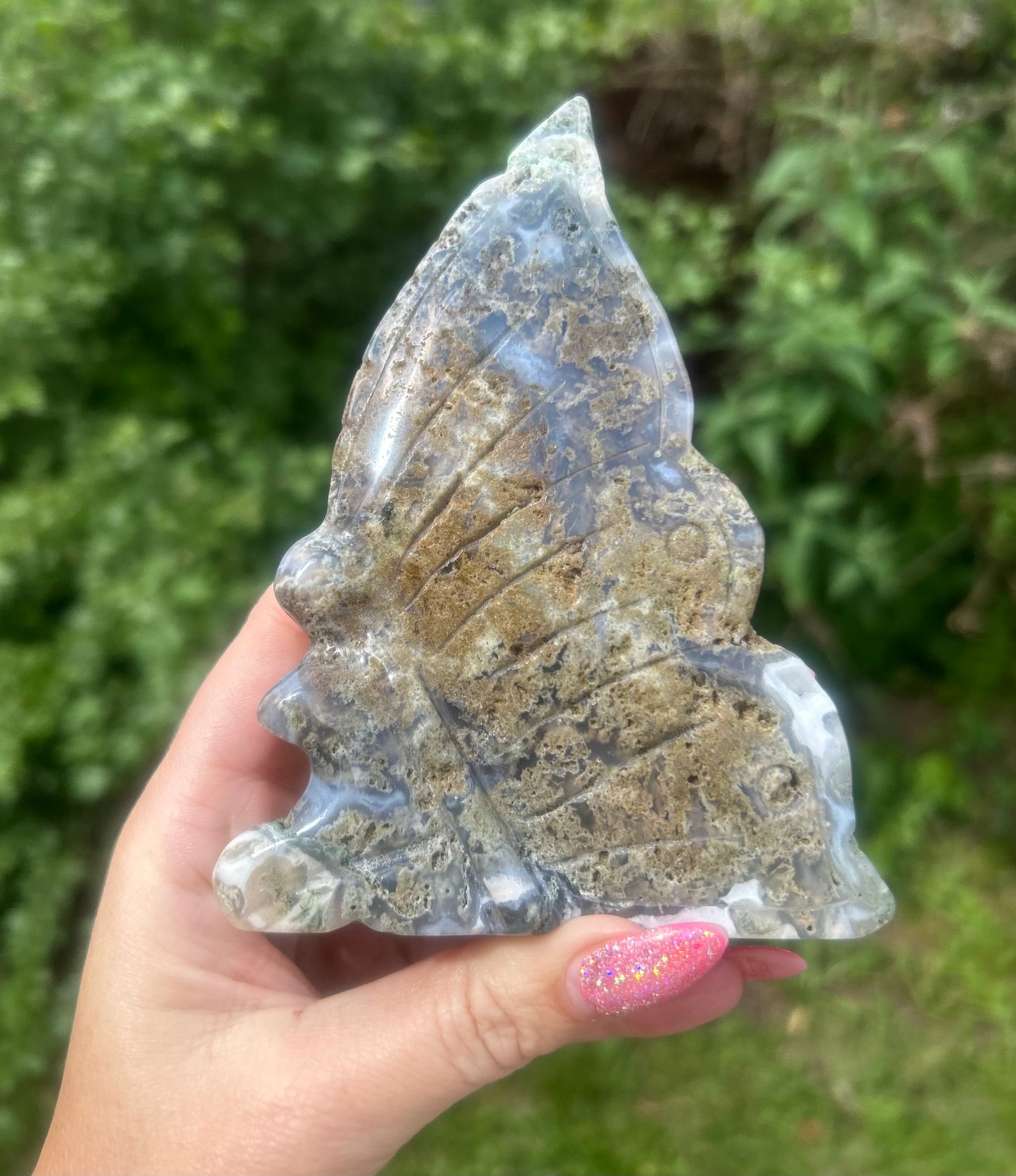 Moss Agate Crystal Fairy Carving