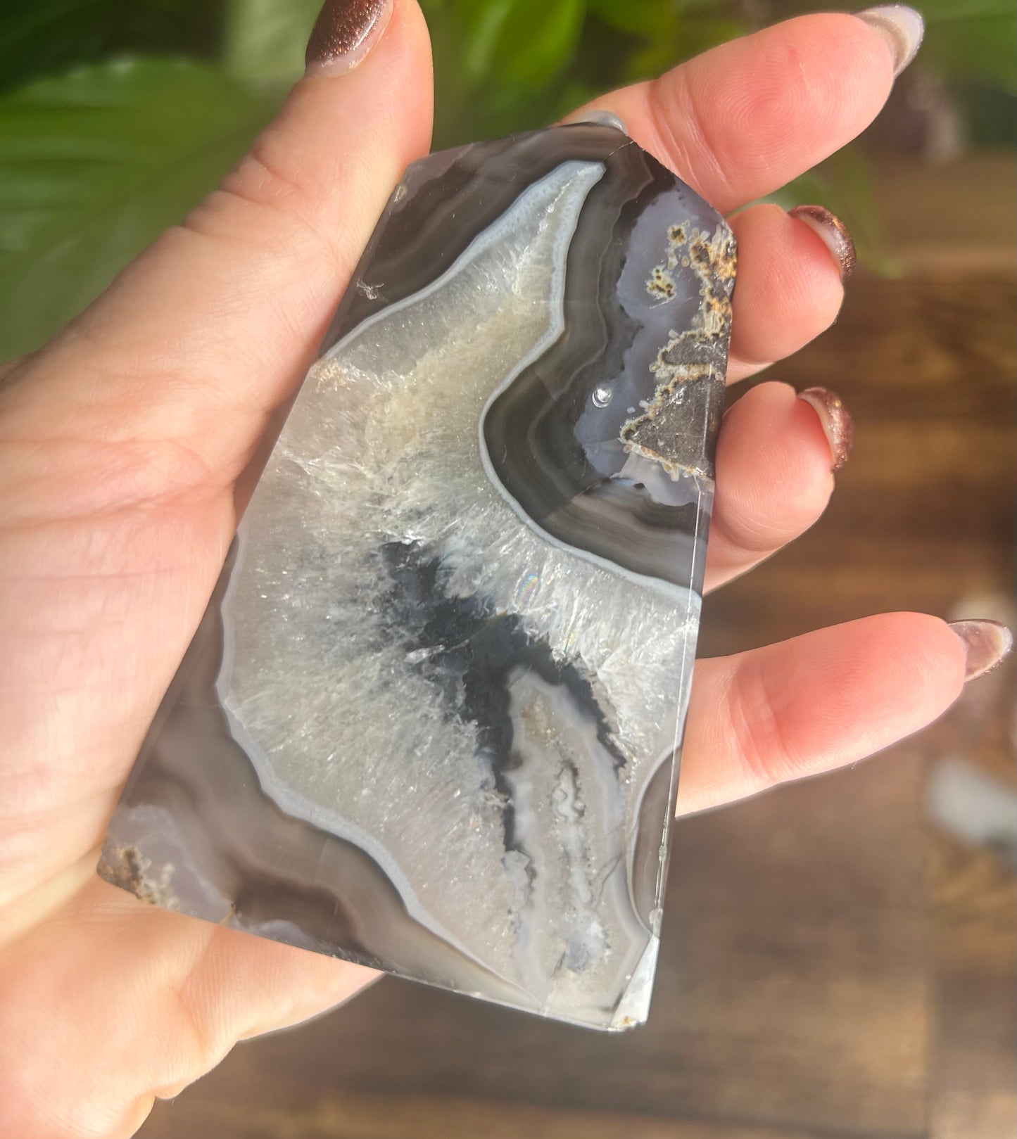 Black Agate Druzy Crystal Tower (slight imperfections)