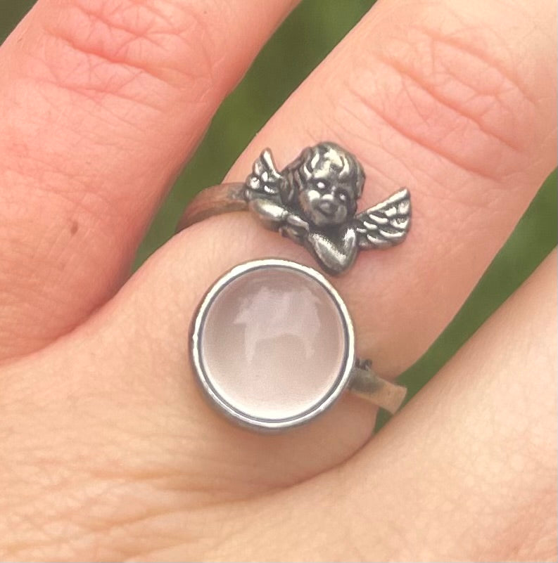 Milky Quartz Angel / Cherub Baby Ring