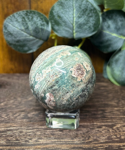 Green Cherry Blossom Flower Agate Sphere