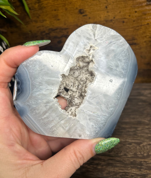 Grey Agate Druzy Statement Heart