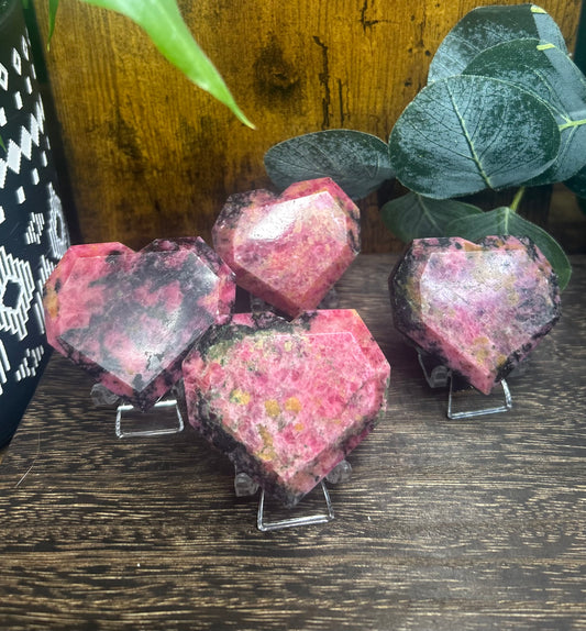 Rhodonite Chunky Hearts Pink, Orange, Black