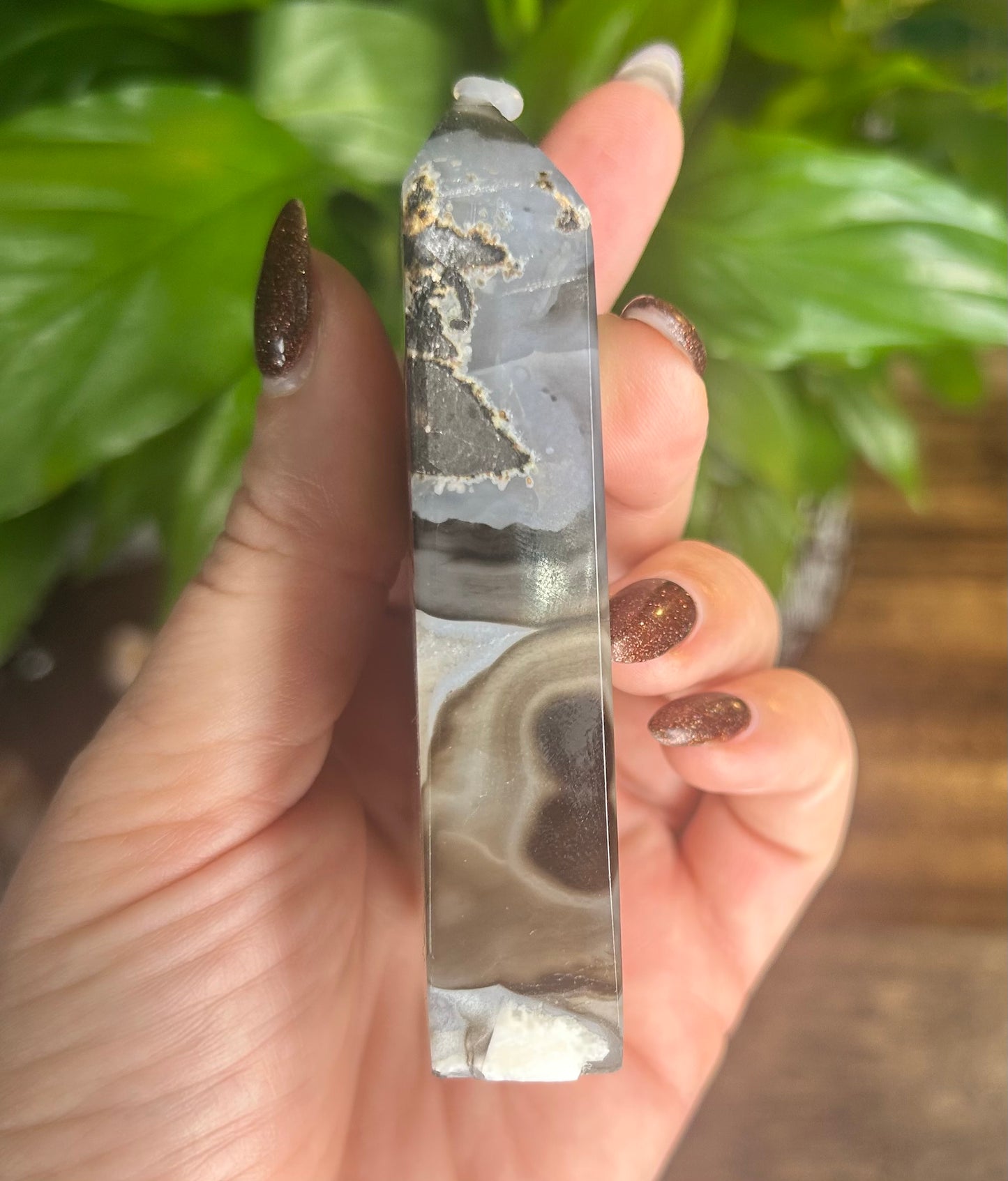 Black Agate Druzy Crystal Tower (slight imperfections)