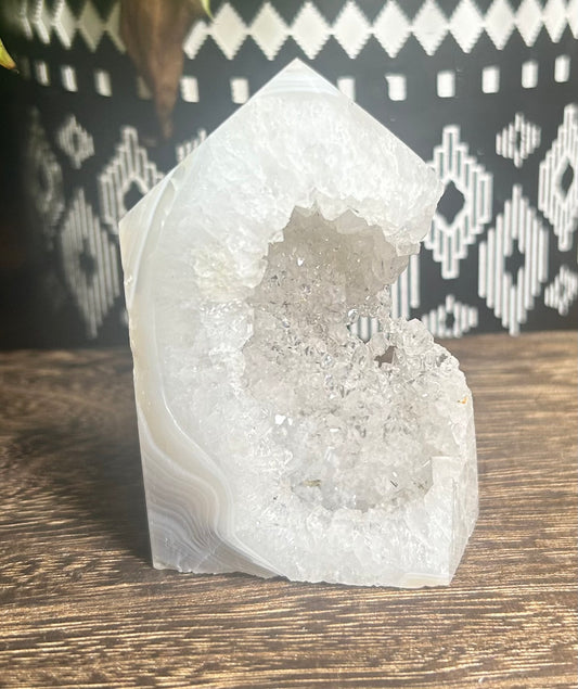 Agate Druzy Quartz Crystal Tower