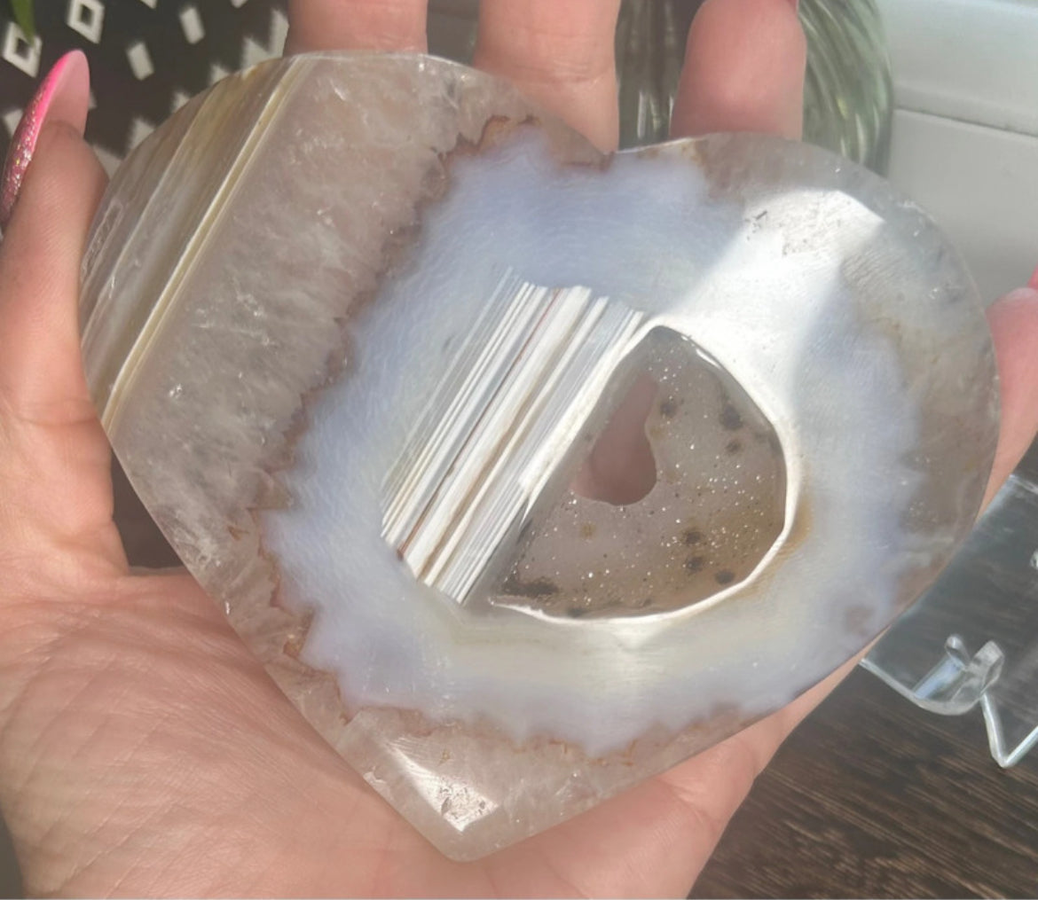 Agate Druzy Heart Carving
