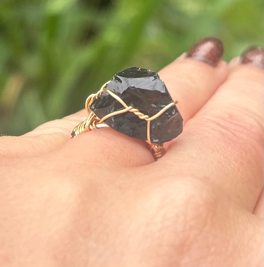 Black Obsidian Crystal Cocktail Ring