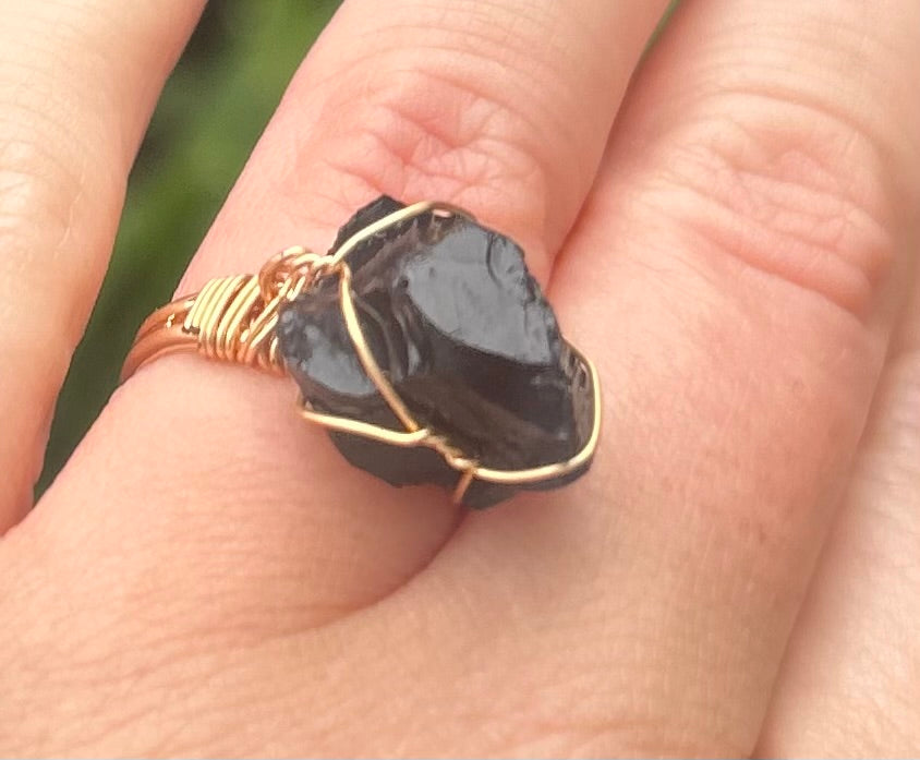 Black Obsidian Crystal Cocktail Ring
