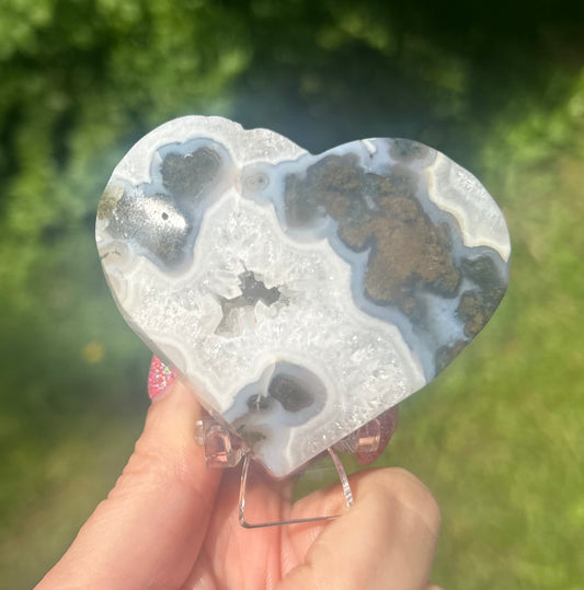 Moss Agate Chunky Druzy Quartz Heart