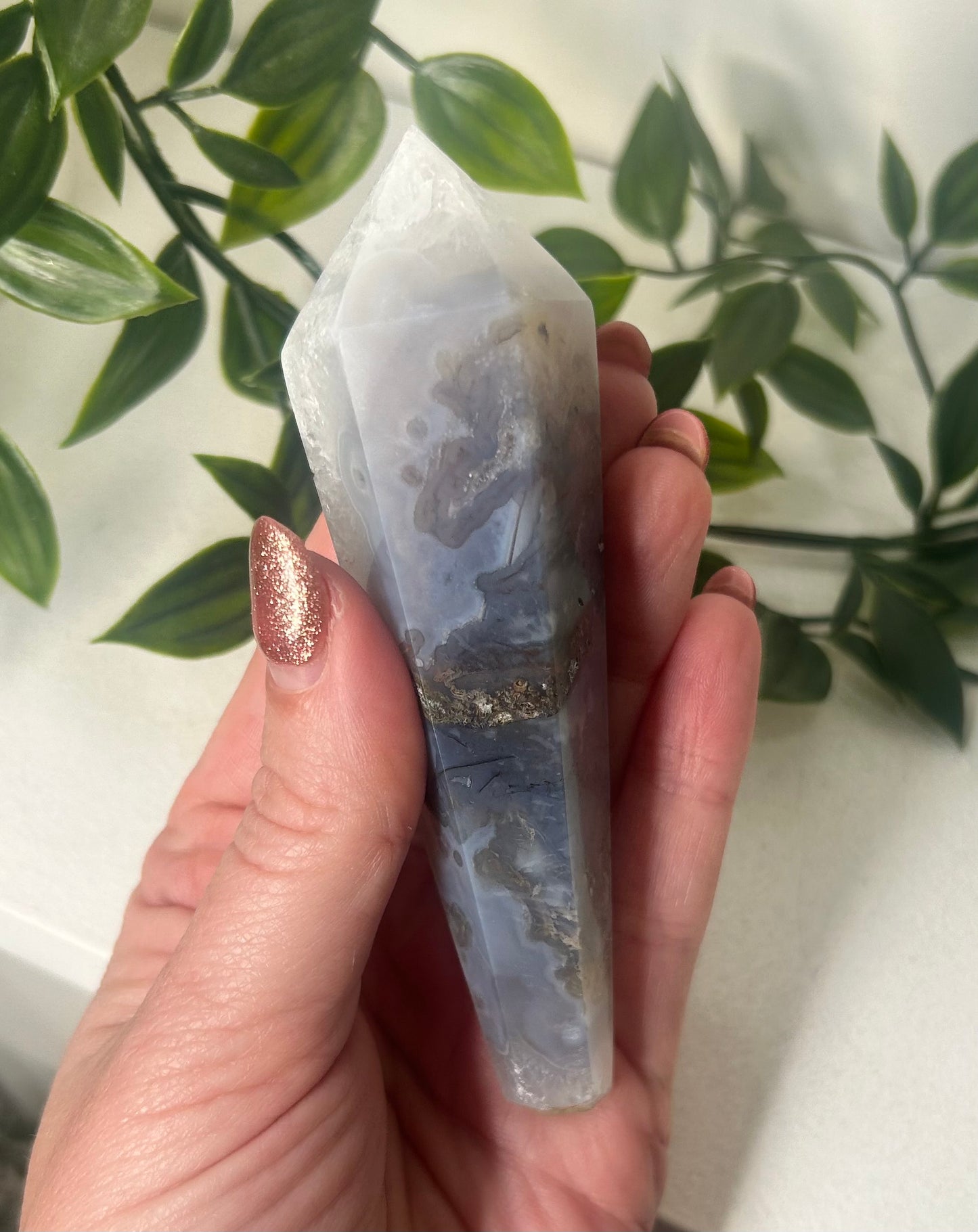 Blue Moss Agate Wand