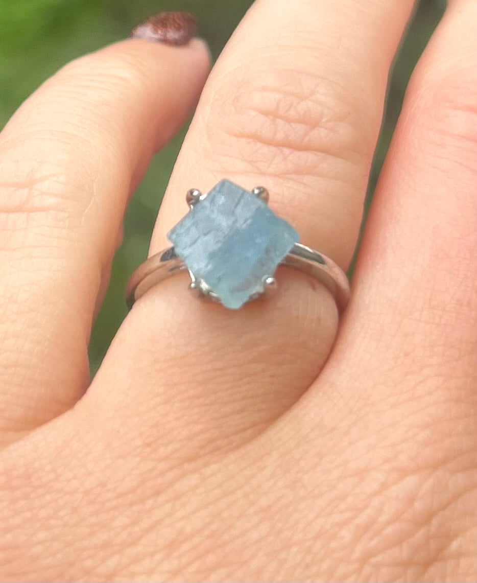Aqua Marine Crystal Ring (B)