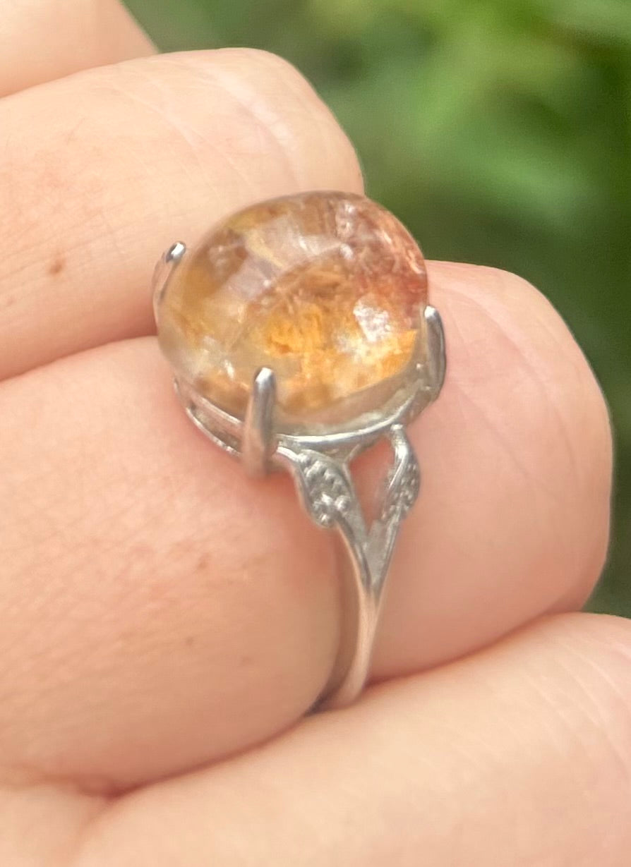 Orange toned Garden Quartz Crystal Ring