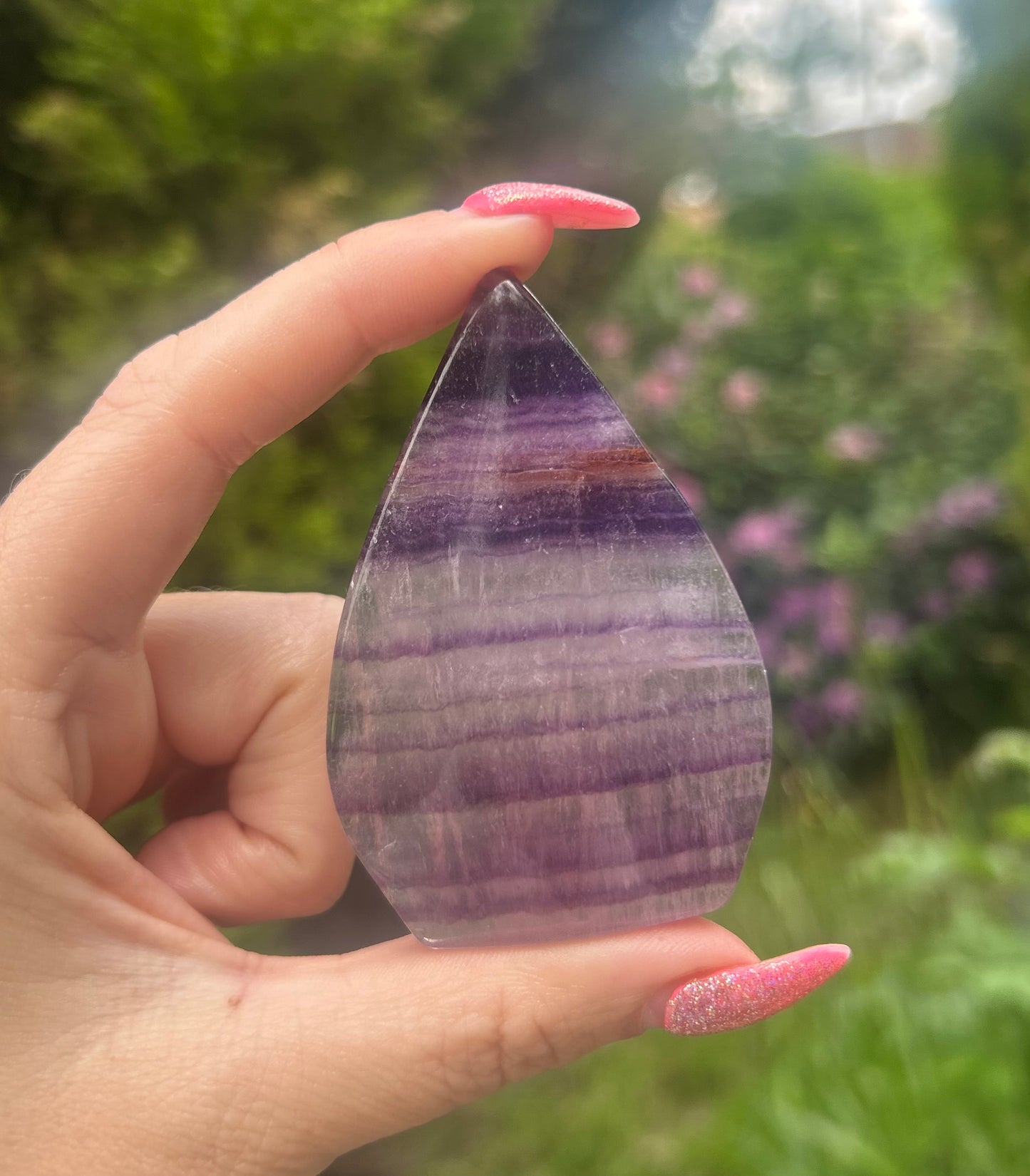 Fluorite with Firequartz Tear drop / Flame