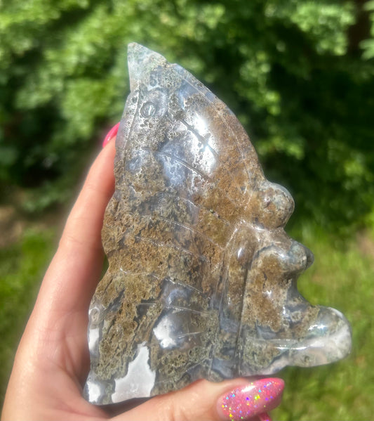 Moss Agate Crystal Fairy Carving