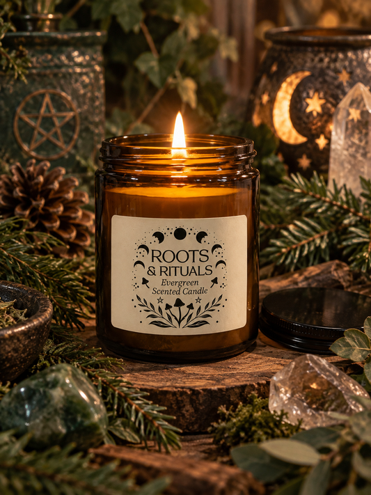 Roots & Rituals Evergreen Amber Glass Candle