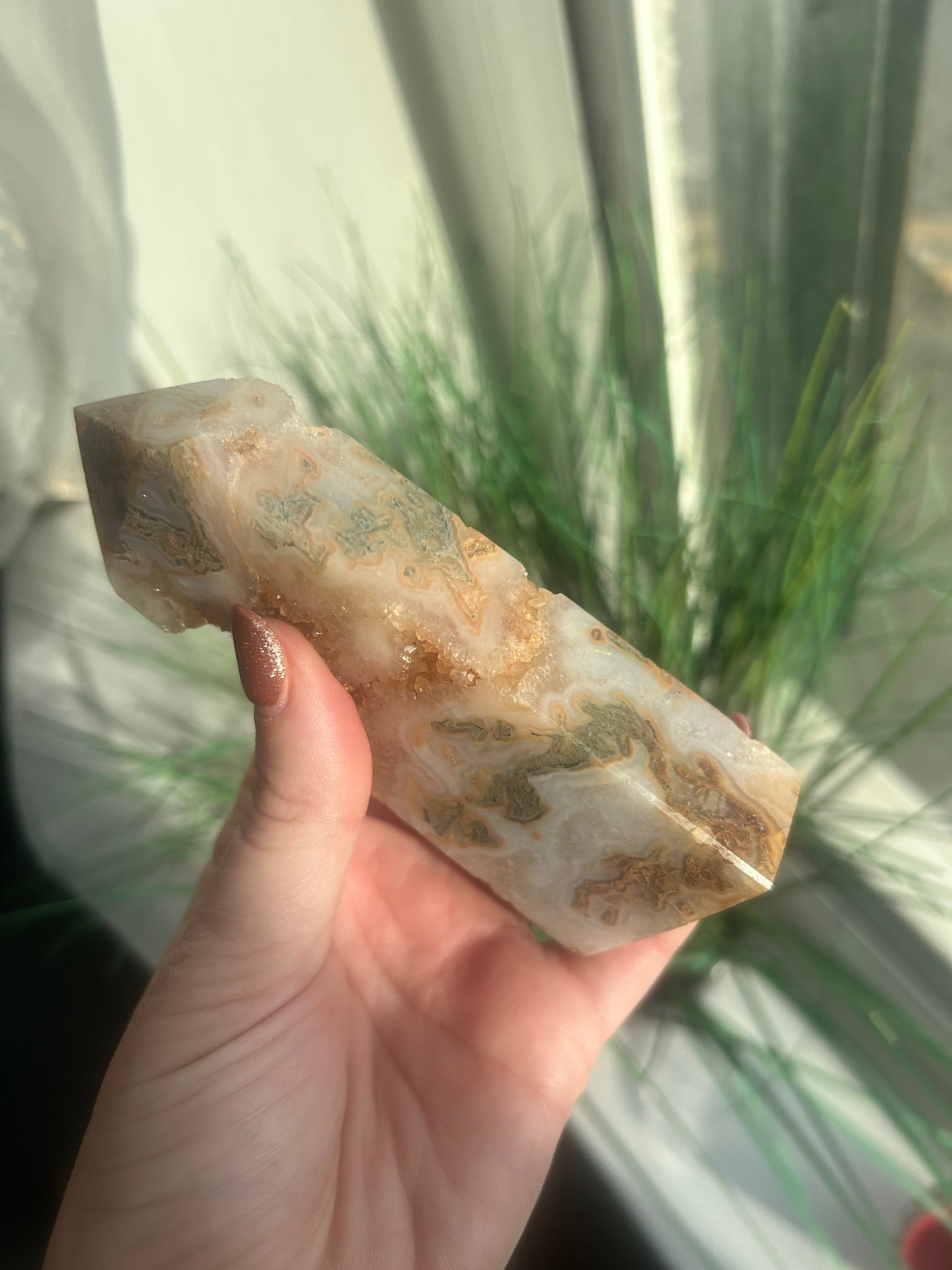 Moss Agate Druzy Tower 239g