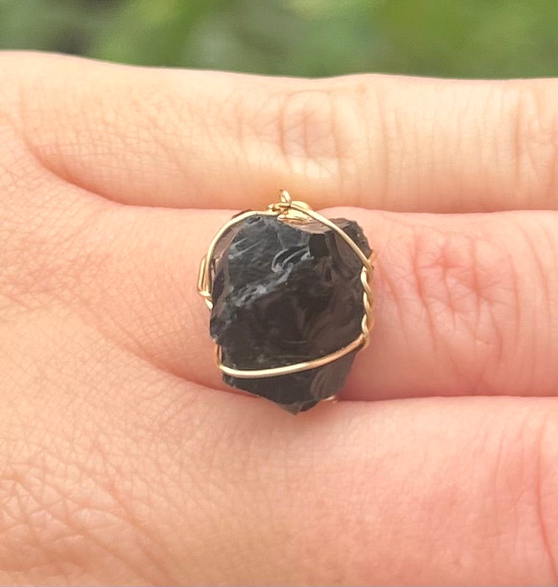 Black Obsidian Crystal Cocktail Ring