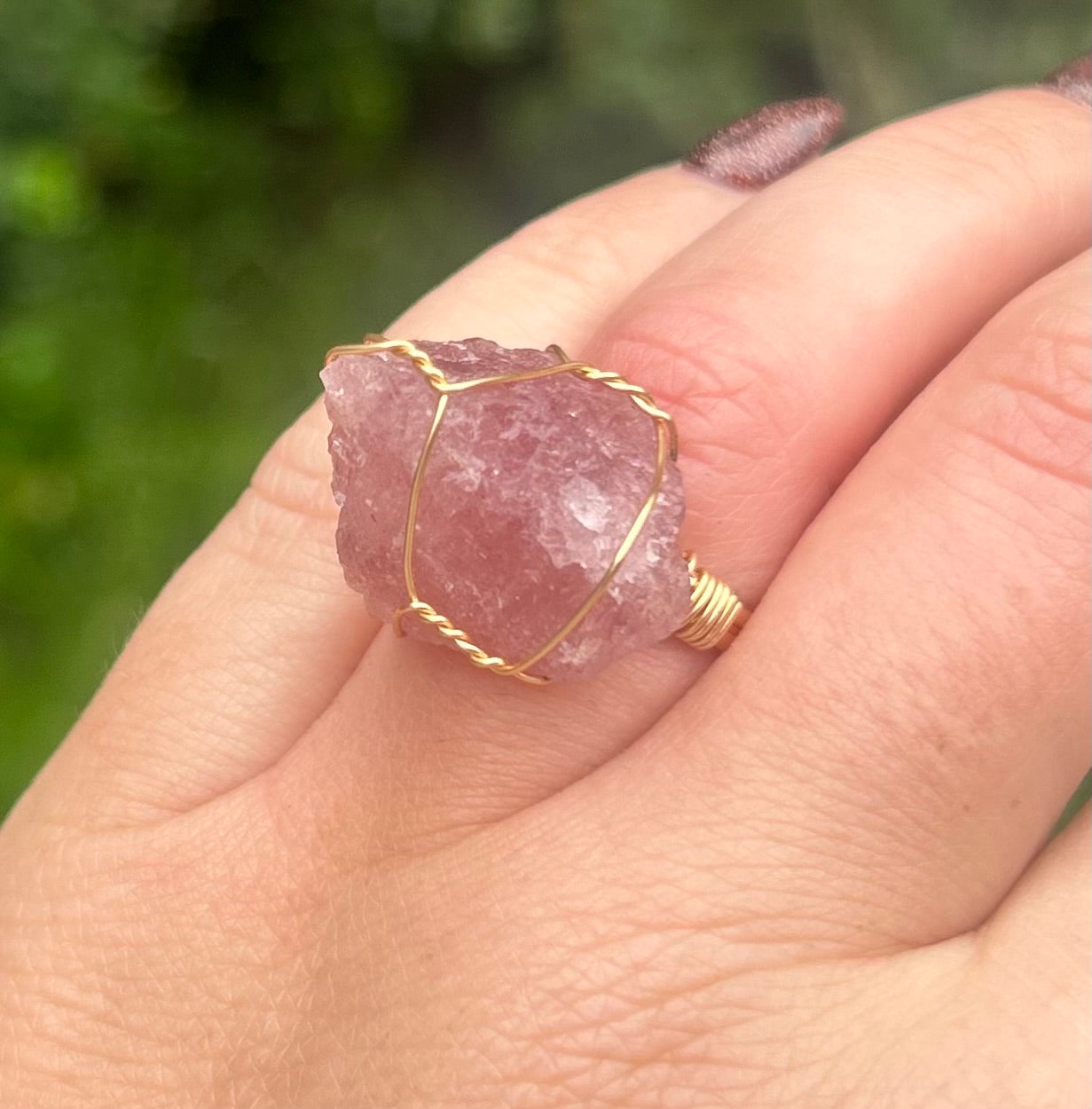 Strawberry Quartz Crystal Cocktail Ring