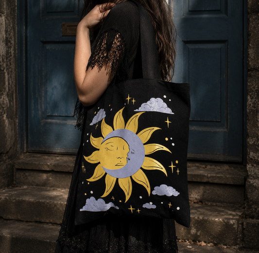 Tote Bag Recycled Cotton Sun and Moon 36 x 40cm