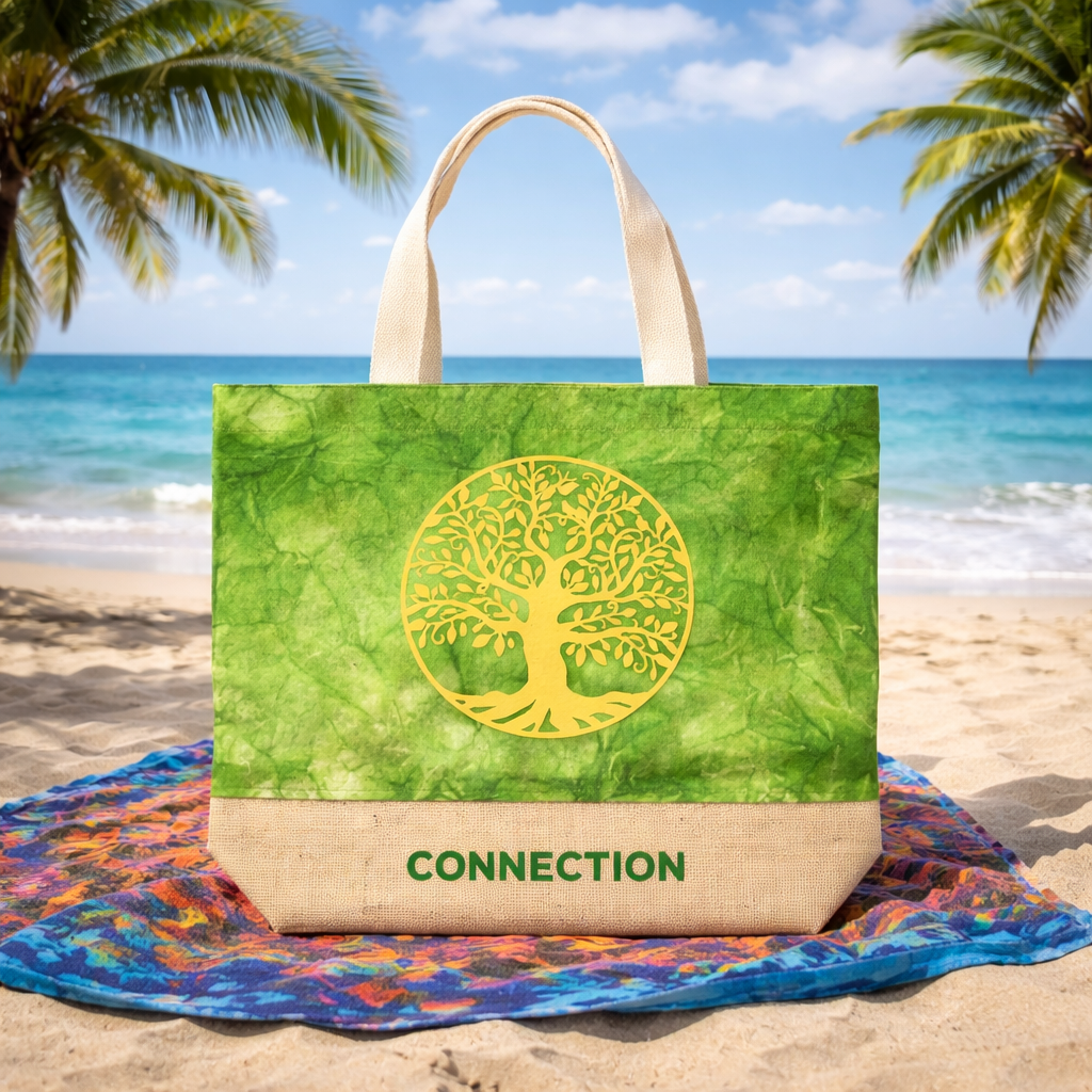 All Natural Bag - Green Stonewash - Tree of Life - Connection