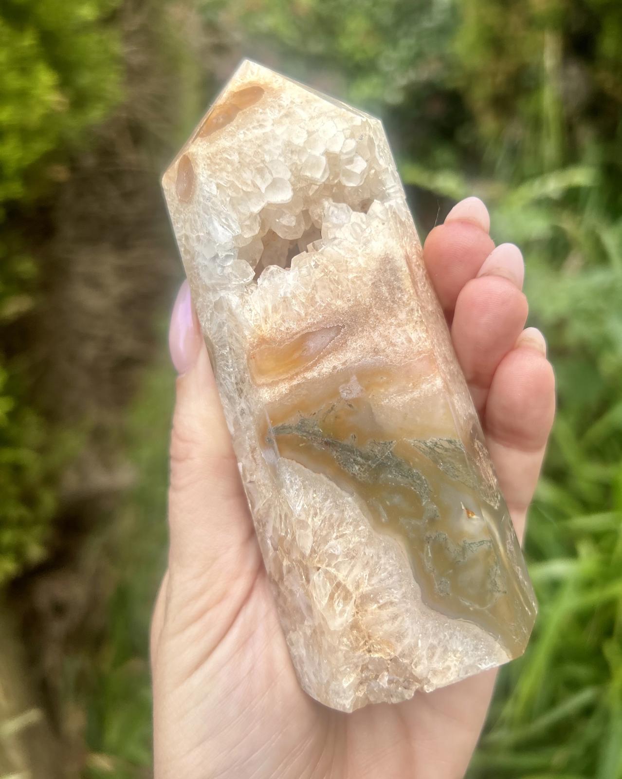 Red Moss Agate Druzy Chunky Large Crystal Tower
