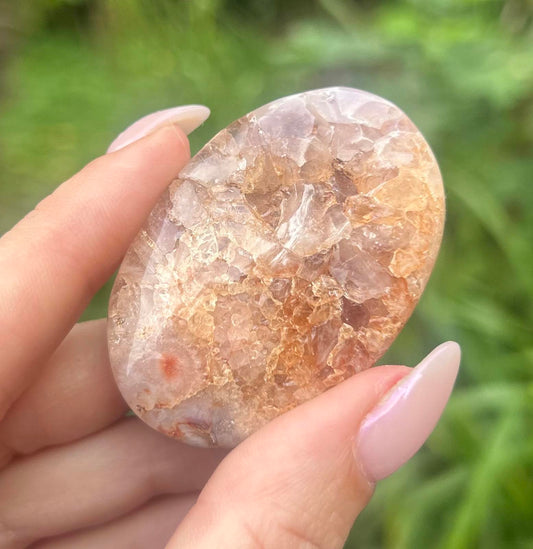 Pink Flower Agate Amethyst Palm Crystal Stone