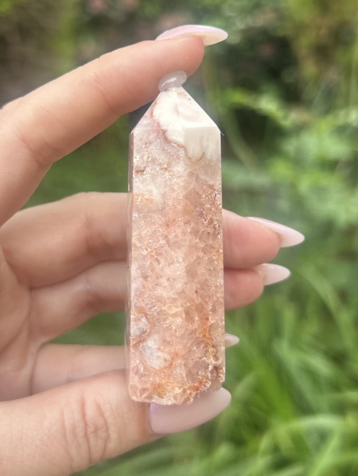 Pink Flower Druzy Amethyst Crystal Tower