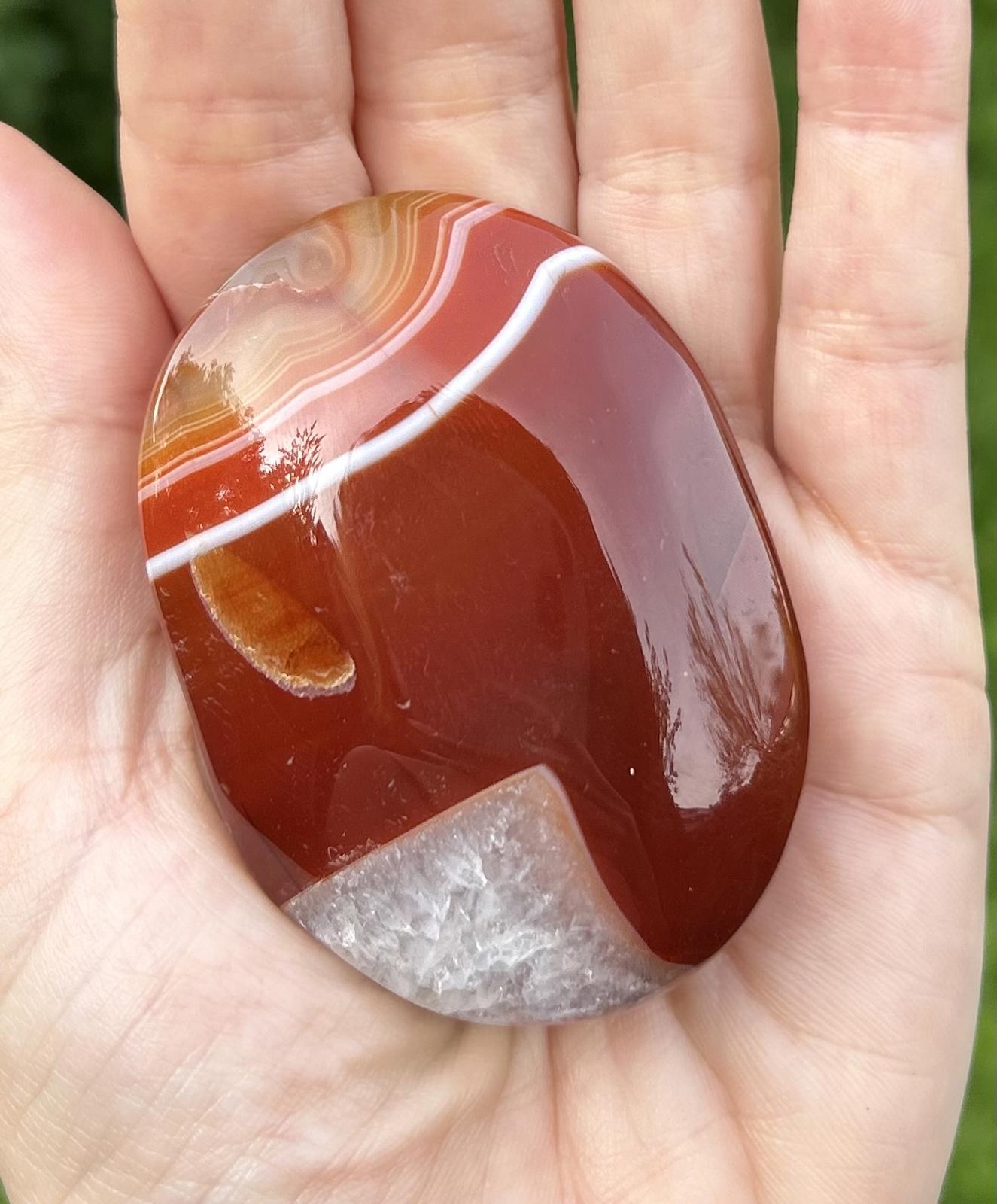 Large Carnelian Crystal Palmstone With Quartz