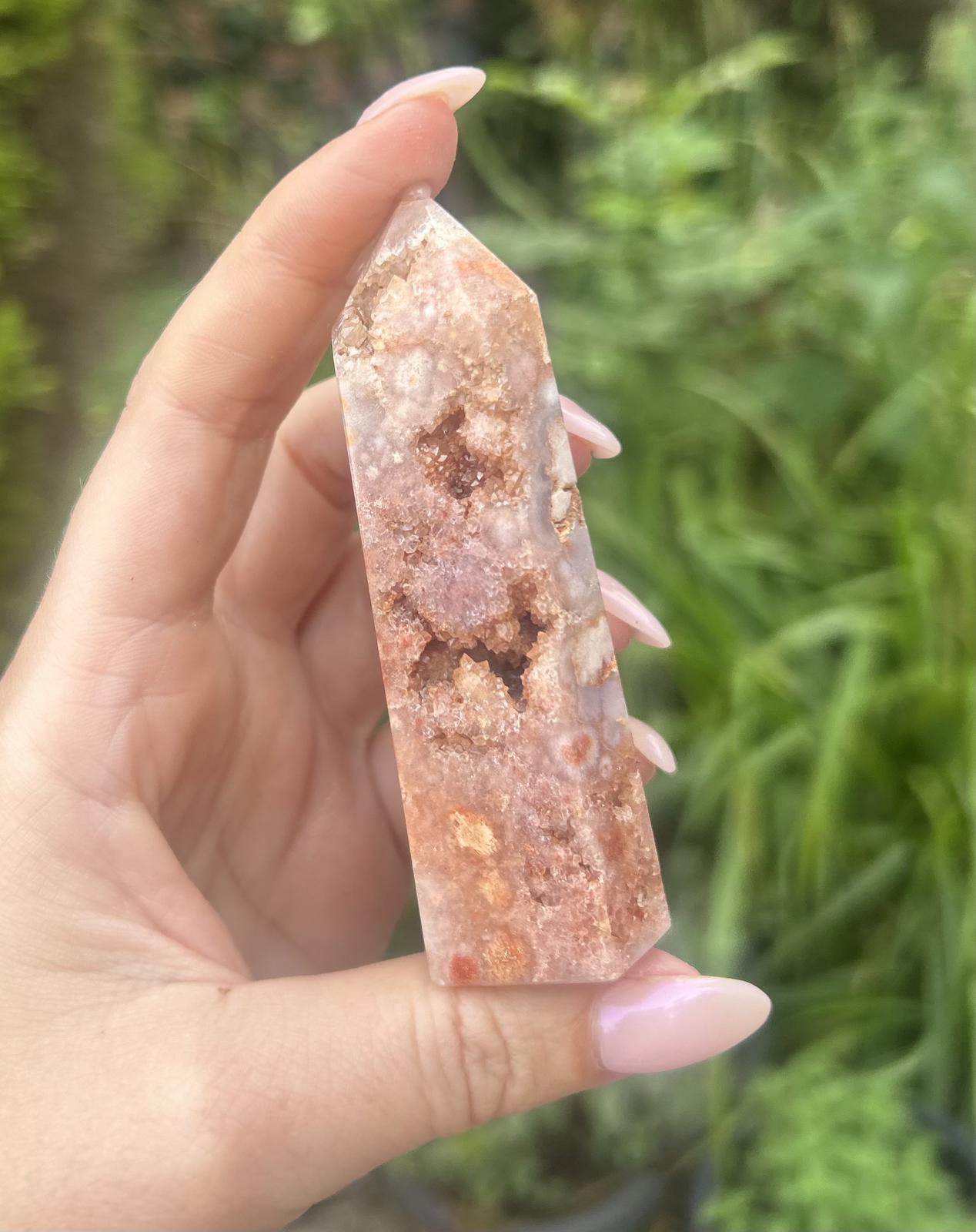 Pink Flower Amethyst Druzy Crystal Tower